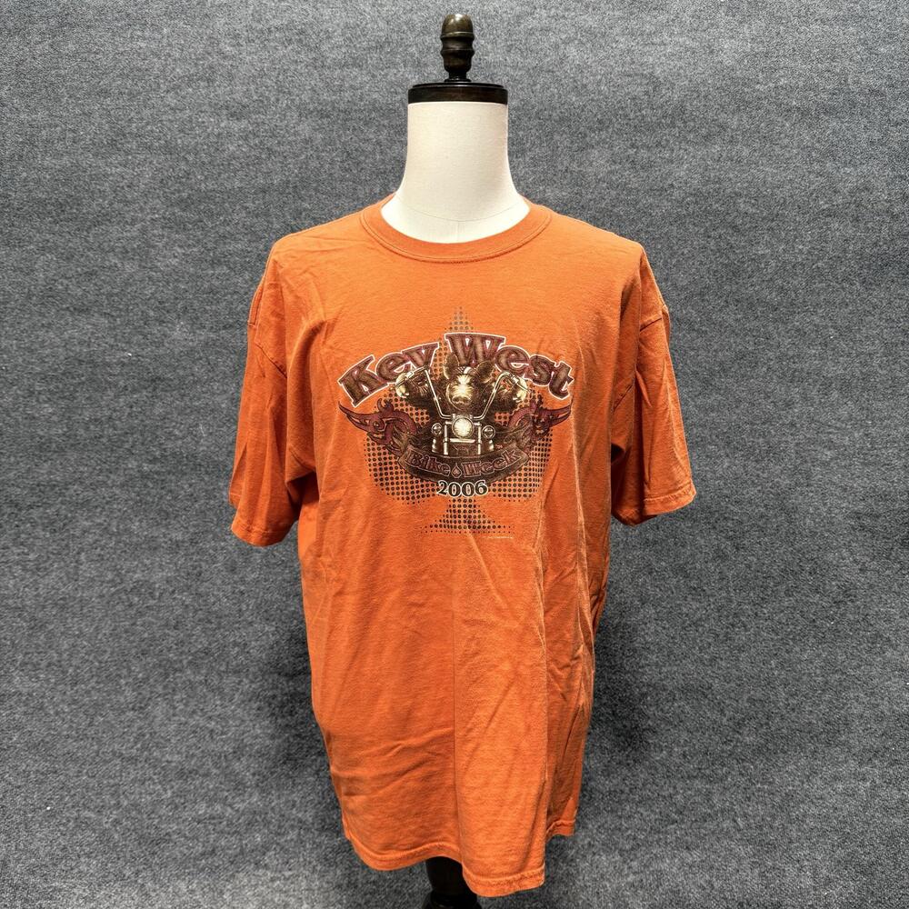 Gildan Ultra Cotton Shirt Mens XL Orange Key West Bike Week 2006 Graphic Tee